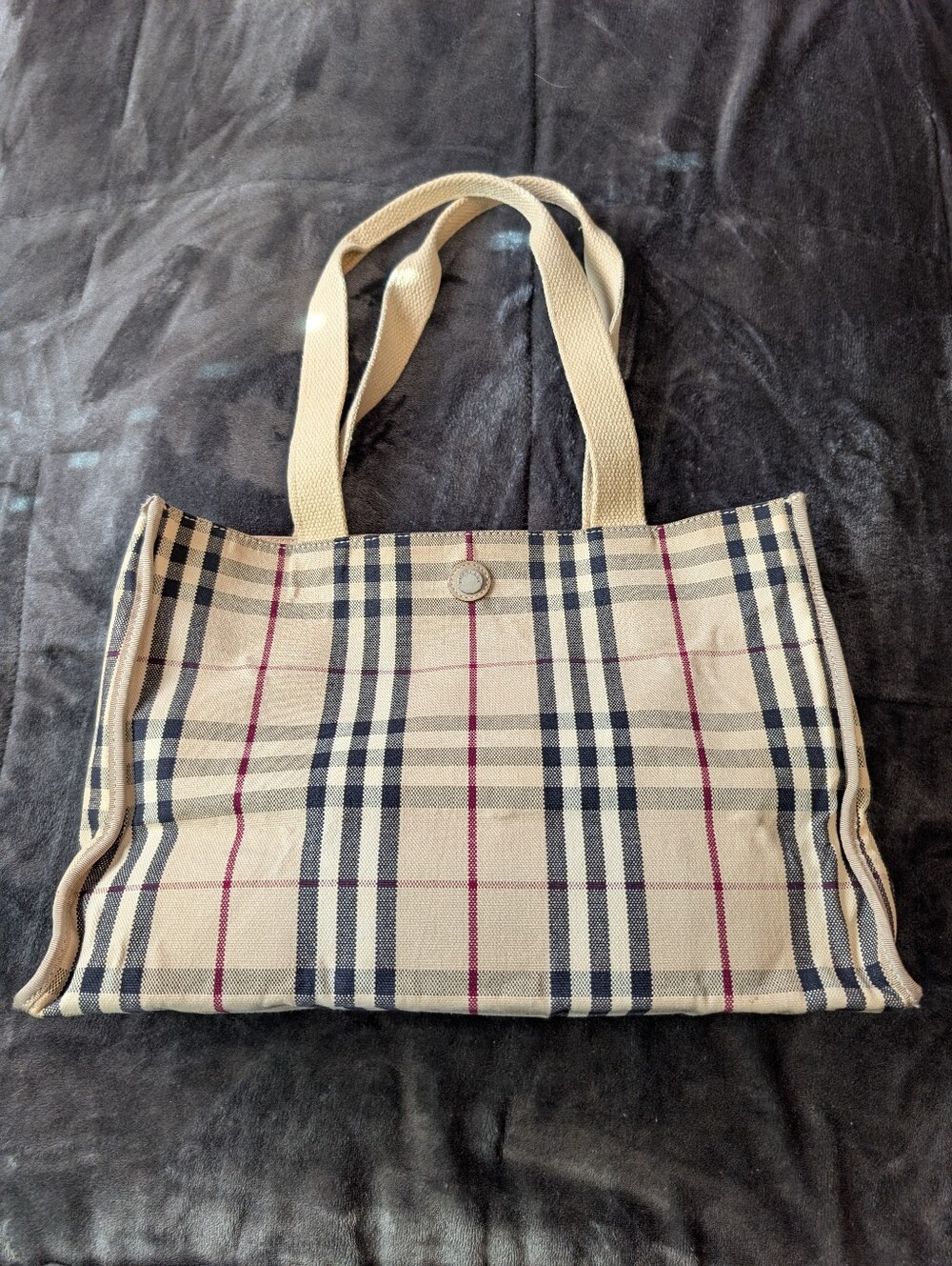 Burberry London Canvas Plaid Tote Bag in Beige In Great Condition!